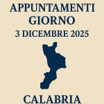 Copertina Appuntamenti Calabria 3 dicembre 2025 con sagoma della regione e data in evidenza